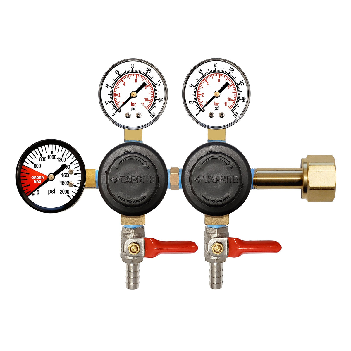 Taprite Double CO2 Regulator, 3/8" Ball Shutoff with Check Valve, 160:2000