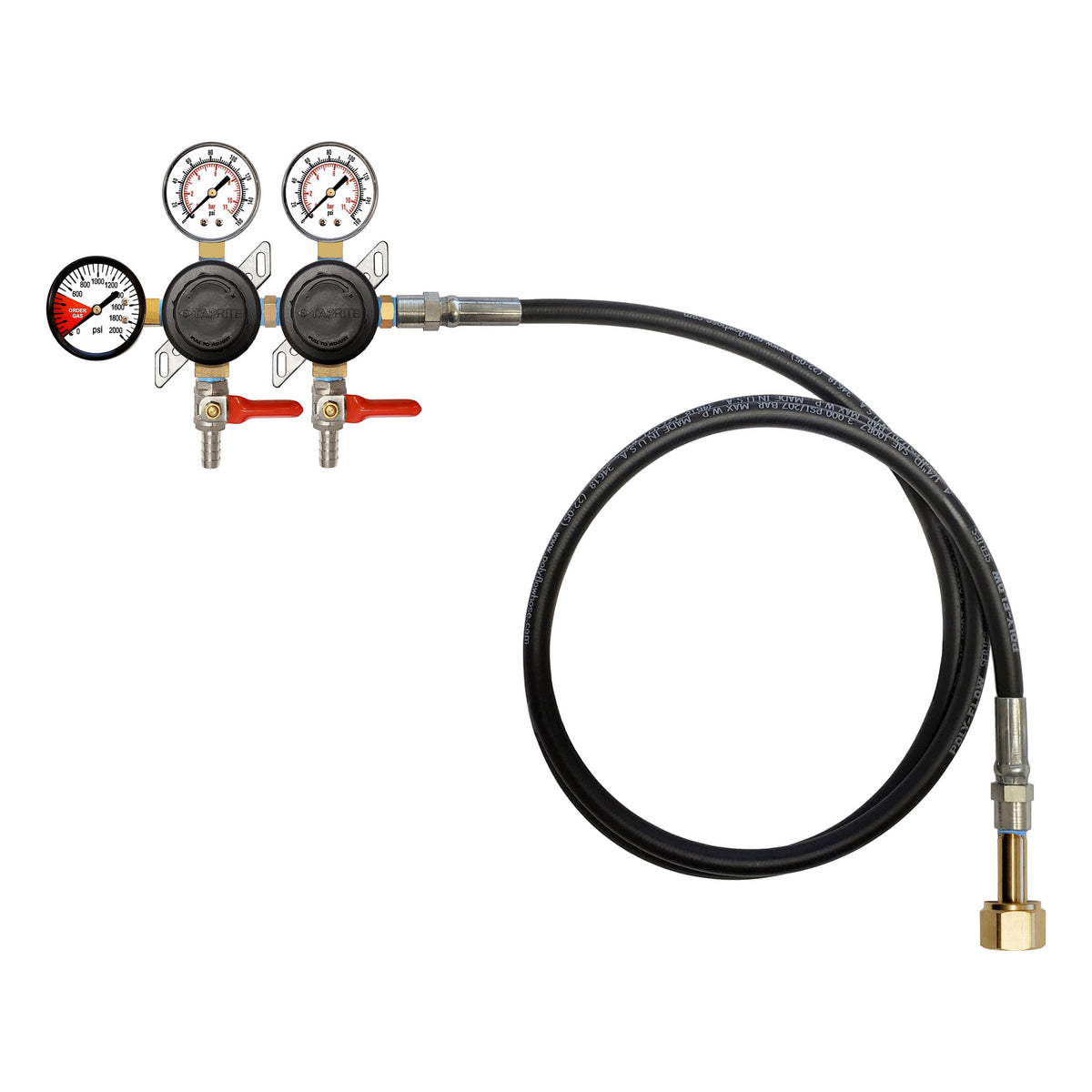 Taprite CO2 Regulator with 6' Hose, Dual Gauge. 3/8" Ball Shutoff with Check Valve, 160:2000