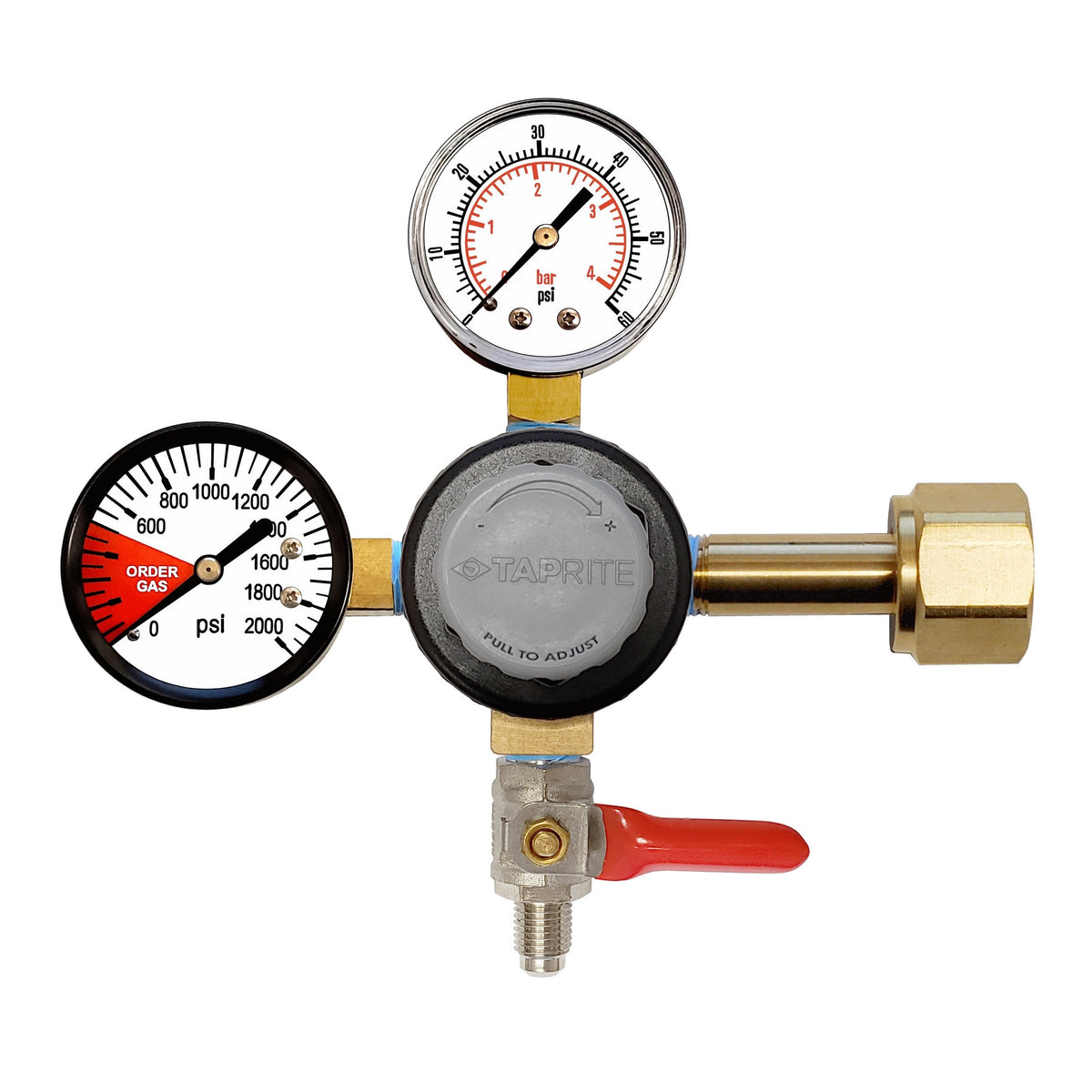 Taprite CO2 Regulator, 1/4" Male Flare Shutoff with Check Valve, 60:2000