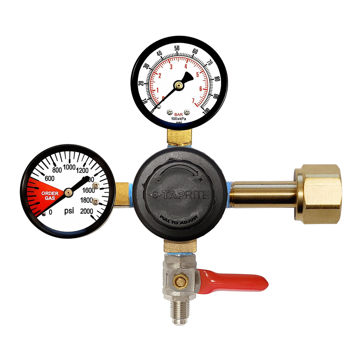 Taprite CO2 Regulator, 1/4" Male Flare Shutoff with Check Valve, 100:2000