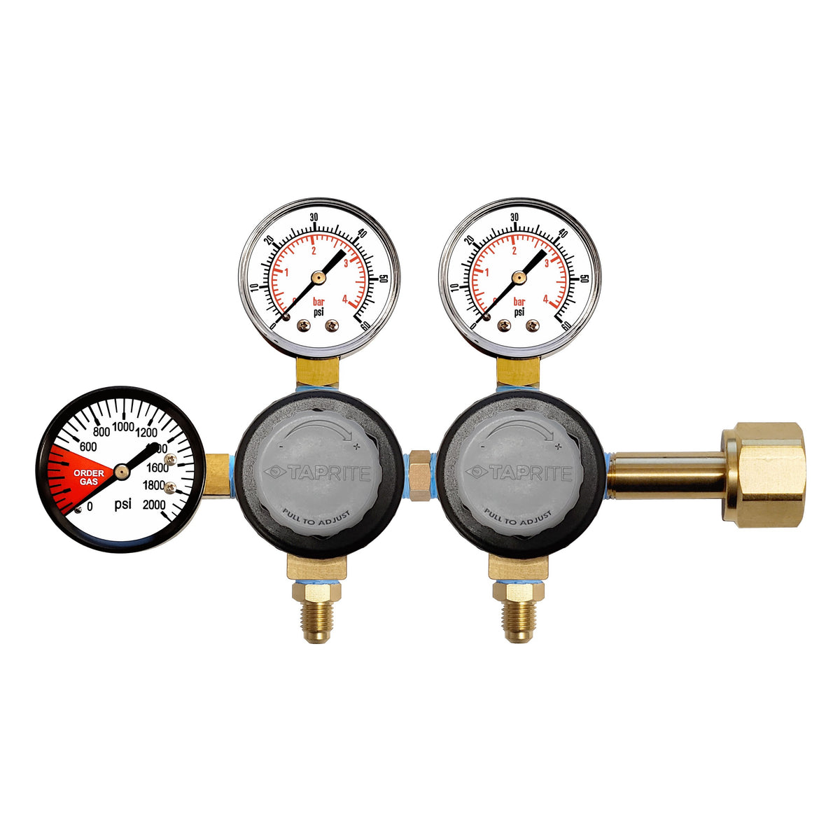 Taprite Double CO2 Regulator, 1/4" Male Flare with Check Valve, 60:2000