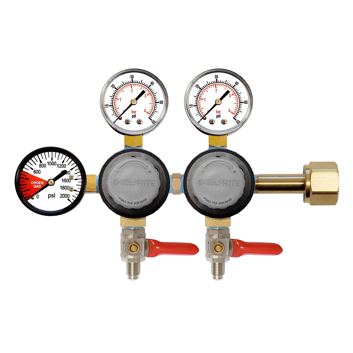 Taprite Double CO2 Regulator, 1/4" Male Flare Shutoff with Check Valve, 60:2000