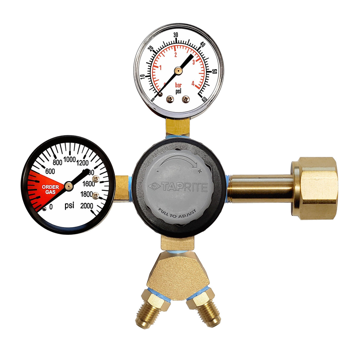 Taprite CO2 Regulator with Y Fitting, 1/4" Male Flare with Check Valve, 60:2000