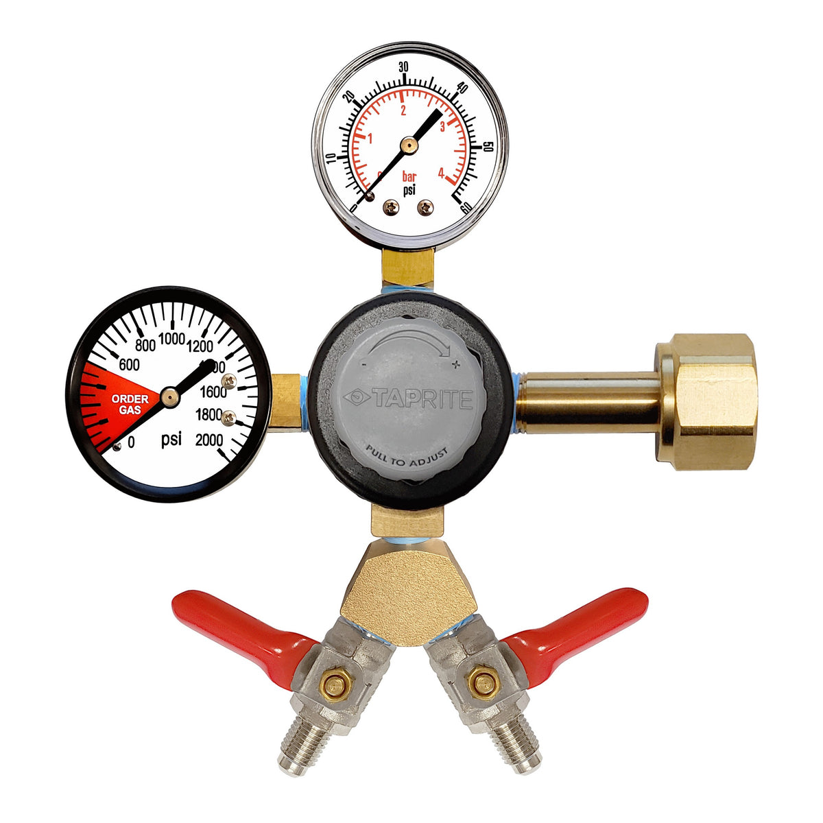 Taprite CO2 Regulator, " Y"-1/4" Male Flare Shutoff with Check Valve, 60:2000