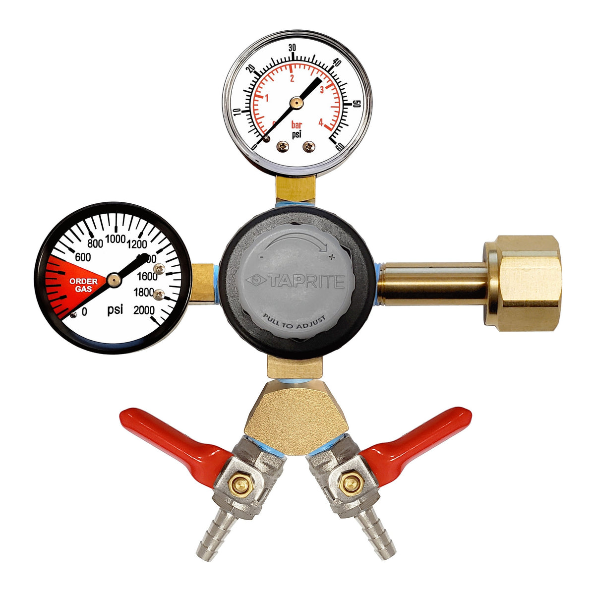 Taprite CO2 Regulator with Y Fitting, 1/4" Ball Shutoff with Check Valve, 60:2000