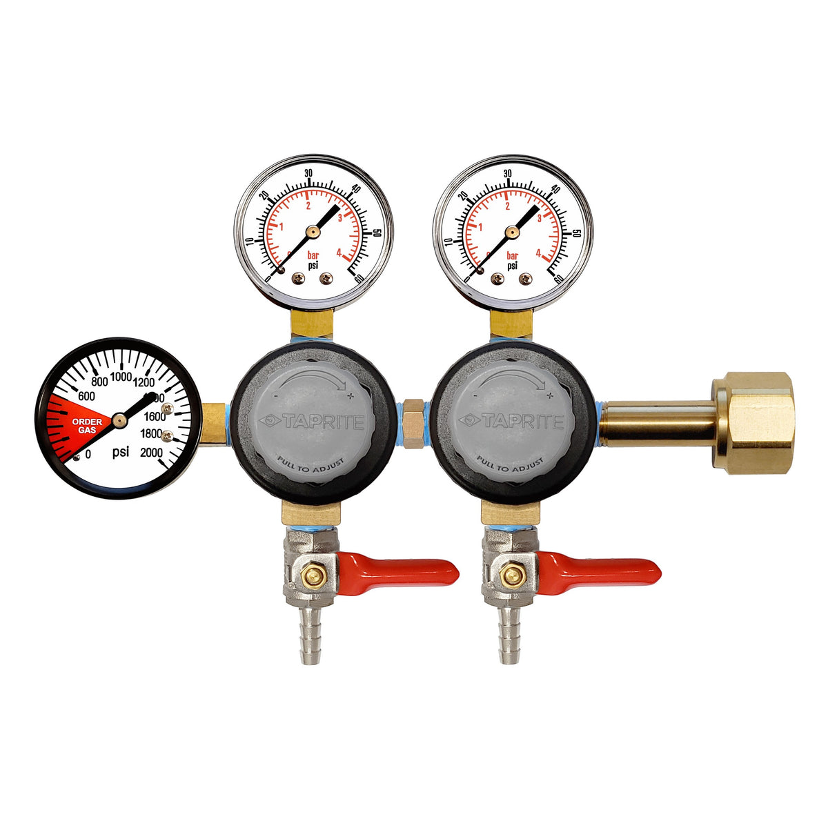 Taprite Double CO2 Regulator, 1/4" Ball Shutoff with Check Valve, 60:2000