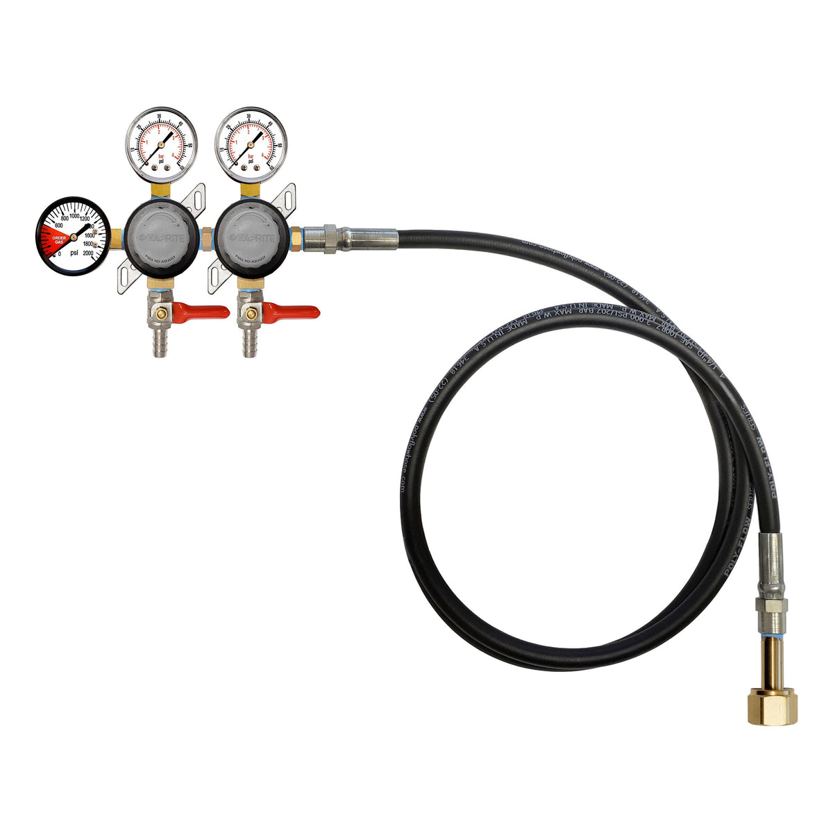 Taprite Double CO2 Regulator with 6' Hose, 3/8" Ball Shutoff with Check Valve, 60:2000