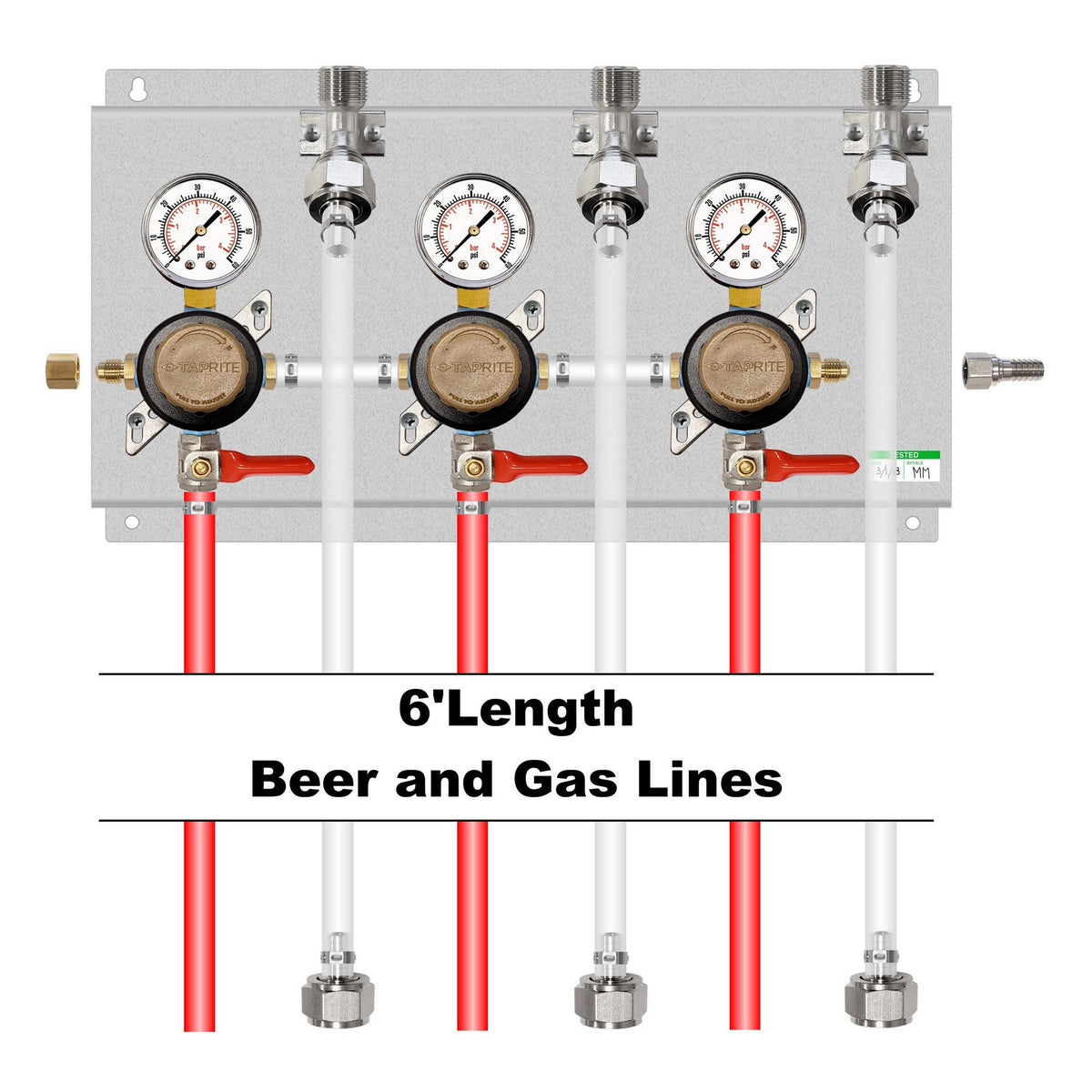 Assembled Panel with 3 Taprite Secondary Regulators, Includes Brackets and Tubing