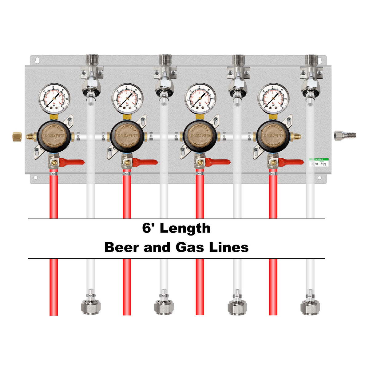 Assembled Panel with 4 Taprite Secondary Regulators, Includes Brackets and Tubing