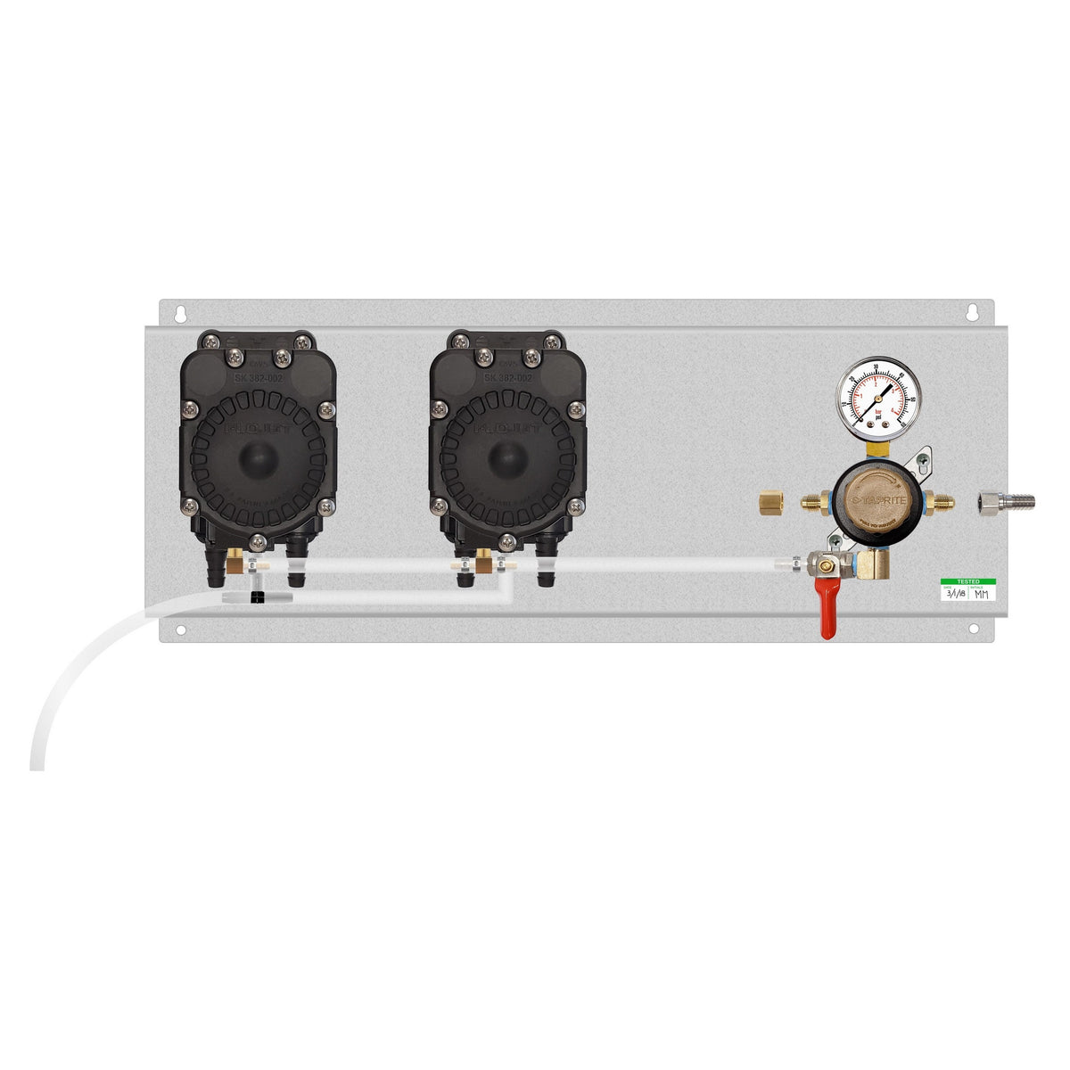 Assembled Panel with 1 Taprite Secondary Regulator, 2 Flojet Beer Pumps