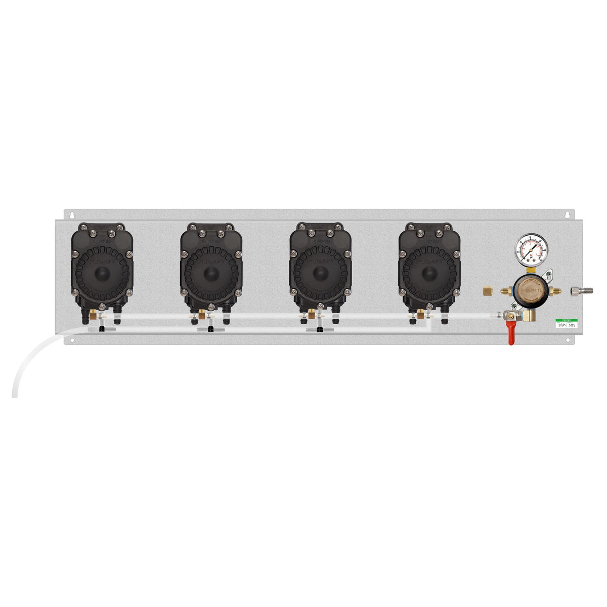 Assembled Panel with 1 Taprite Secondary Regulator, 4 Flojet Beer Pumps
