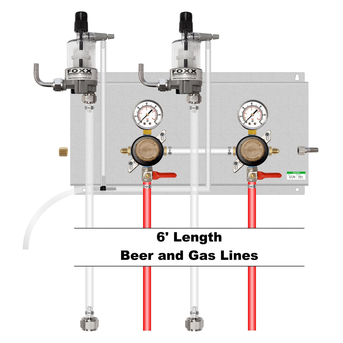 Assembled Panel with 2 Taprite Secondary Regulators, 2 FOB, Brackets, Gas & Beer Lines, Fittings