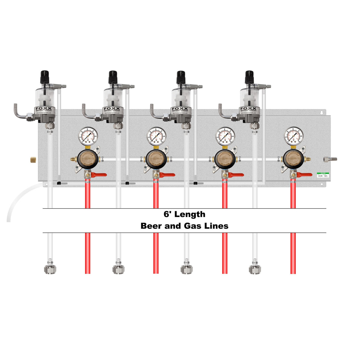 Assembled Panel with 4 Taprite Secondary Regulators, 4 FOB, Brackets, Gas & Beer Lines, Fittings