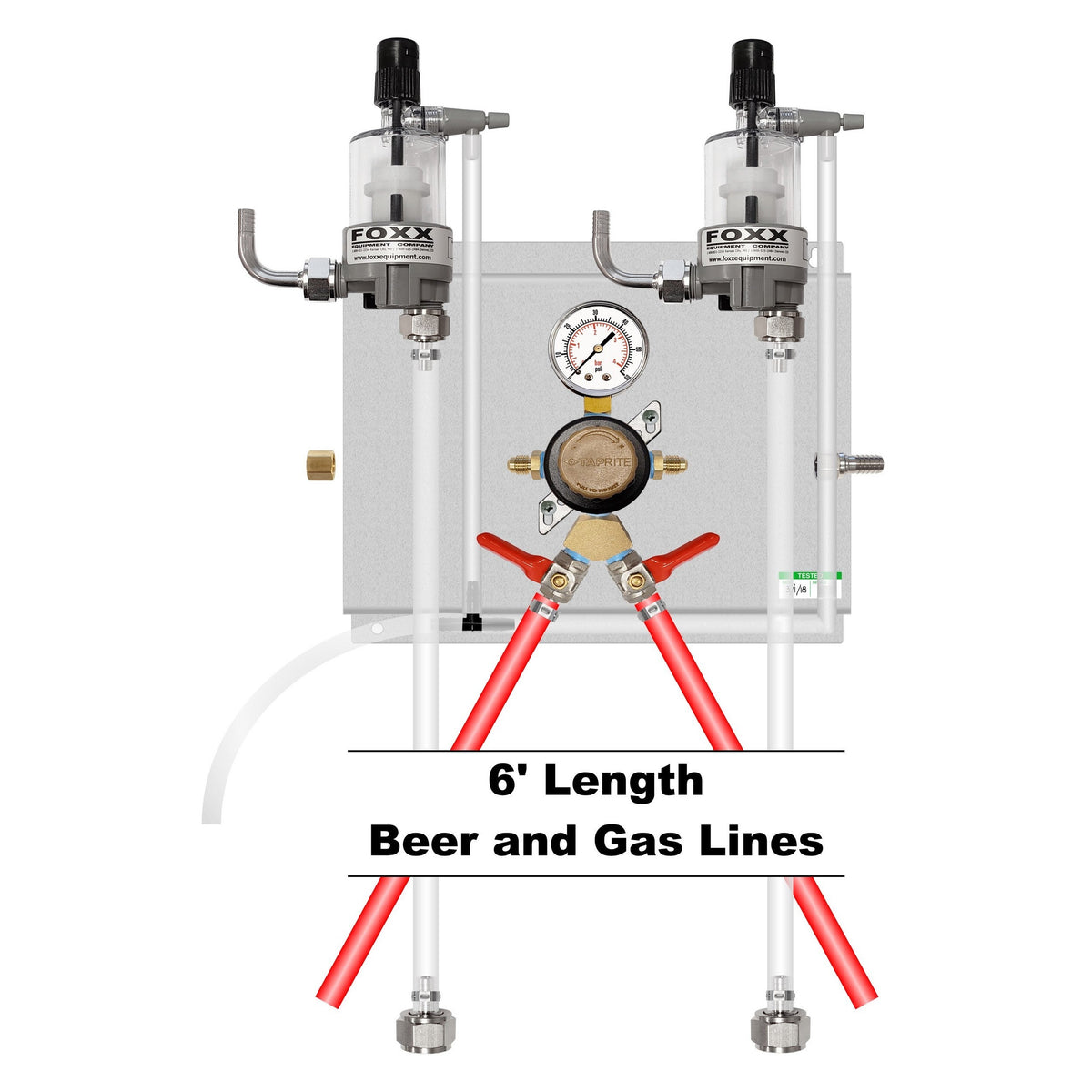 Assembled Panel with 1 Taprite Regulator with Y Fitting, 2 FOB, Brackets, Gas & Beer Lines, Fittings