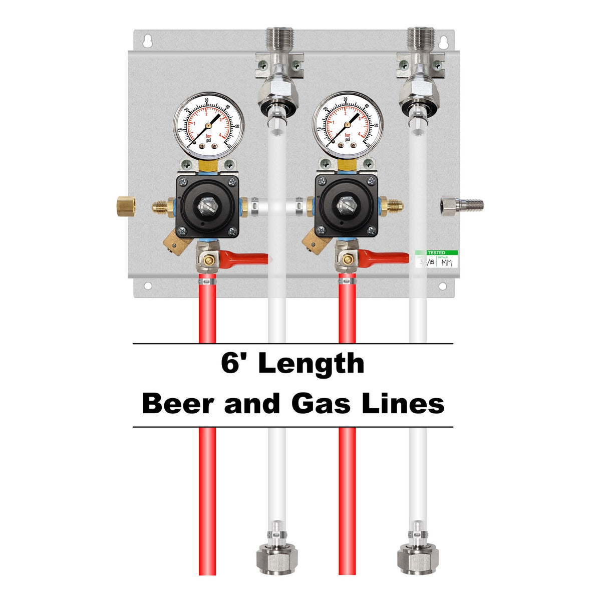 Assembled Panel with 2 Cornelius Secondary Regulators, Brackets, Gas & Beer Lines, Fittings