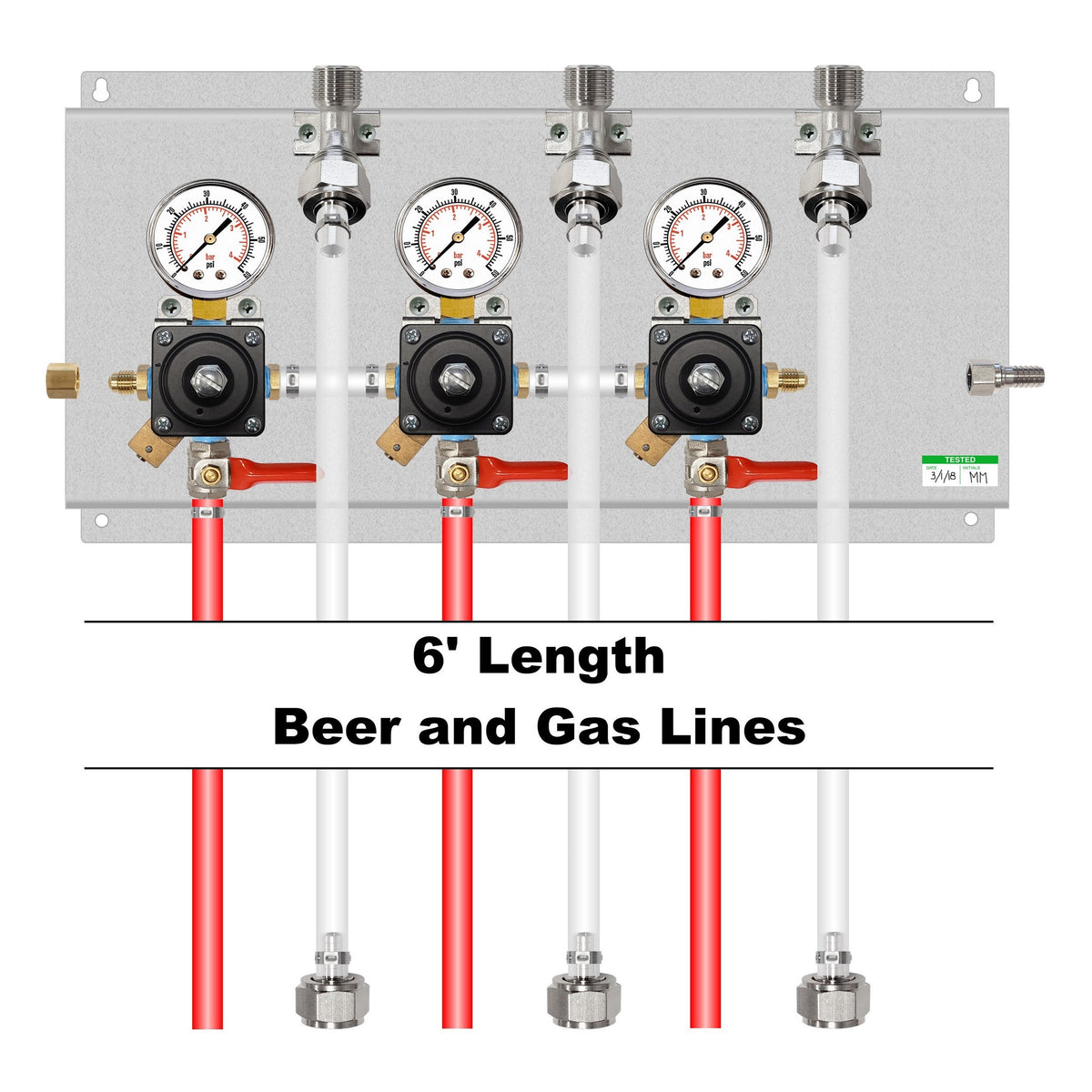 Assembled Panel with 3 Cornelius Secondary Regulators, Brackets, Gas & Beer Lines, Fittings
