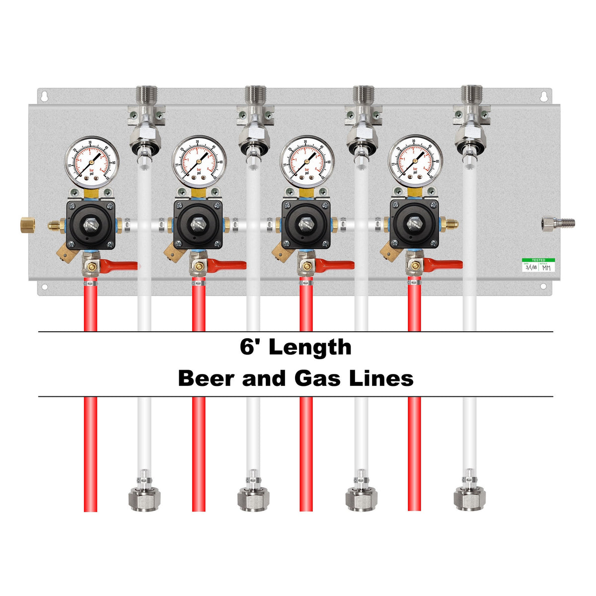 Assembled Panel with 4 Cornelius Secondary Regulators, Brackets, Gas & Beer Lines, Fittings