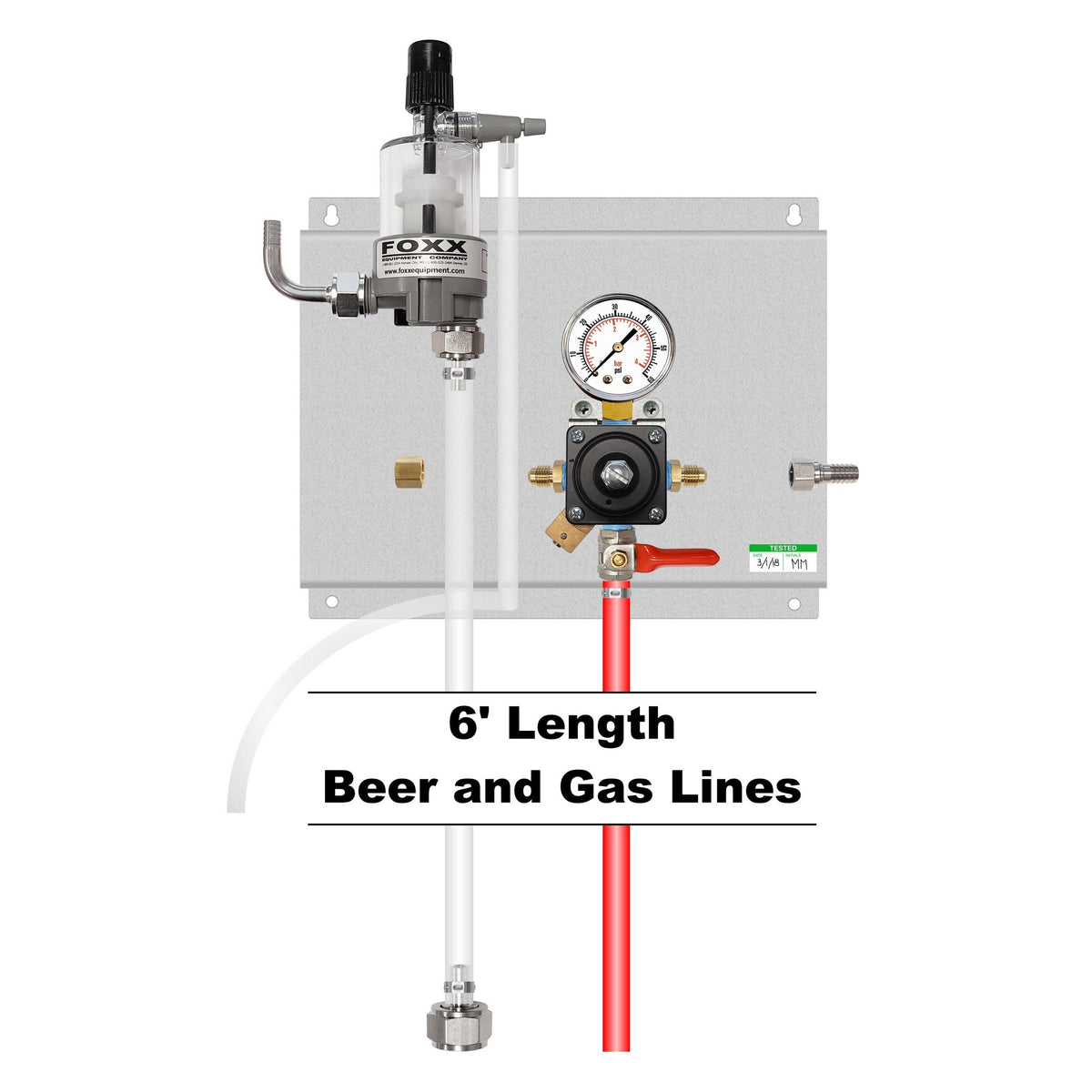 Assembled Panel with 1 Cornelius Secondary Regulator, 1 FOB, Gas & Beer Lines, Fittings
