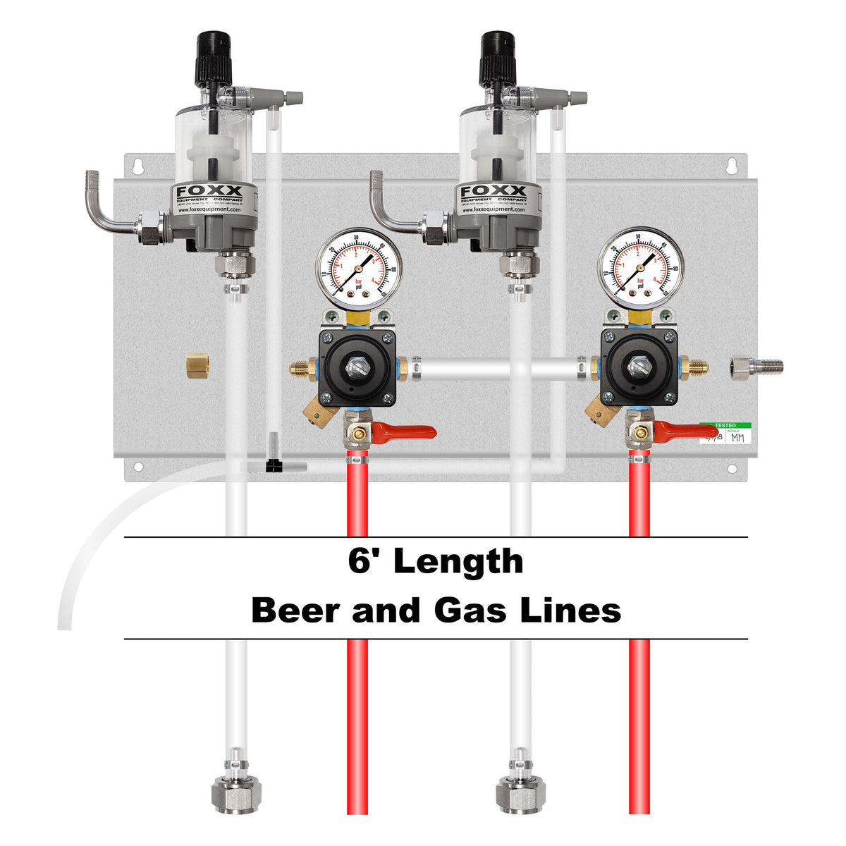 Assembled Panel with 2 Cornelius Secondary Regulators, 2 FOB, Brackets, Gas & Beer Lines, Fittings
