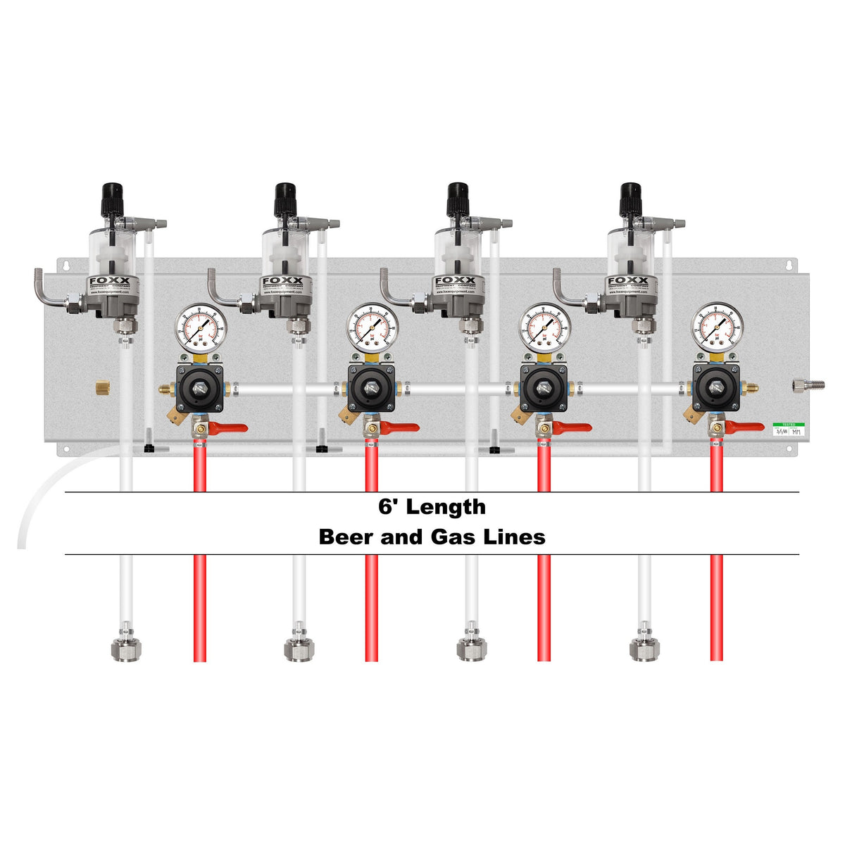 Assembled Panel with 4 Cornelius Secondary Regulators, 4 FOB, Brackets, Gas & Beer Lines, Fittings