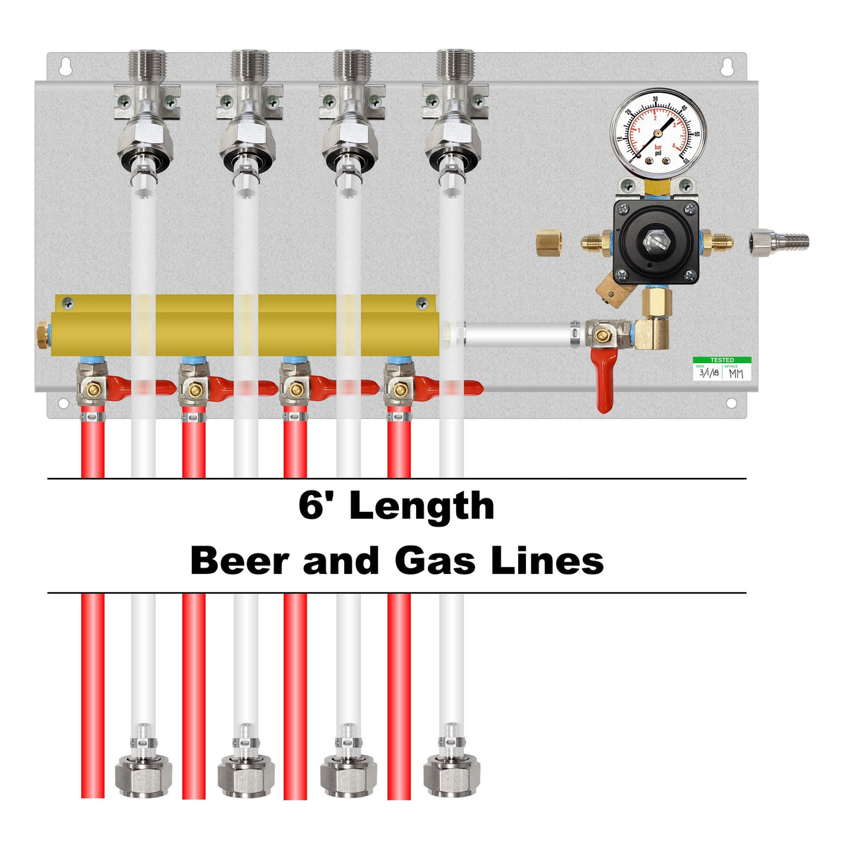 Assembled Panel with 1 Cornelius Regulator, 4-Outlet Air Dist,  Brackets, Lines, Fittings