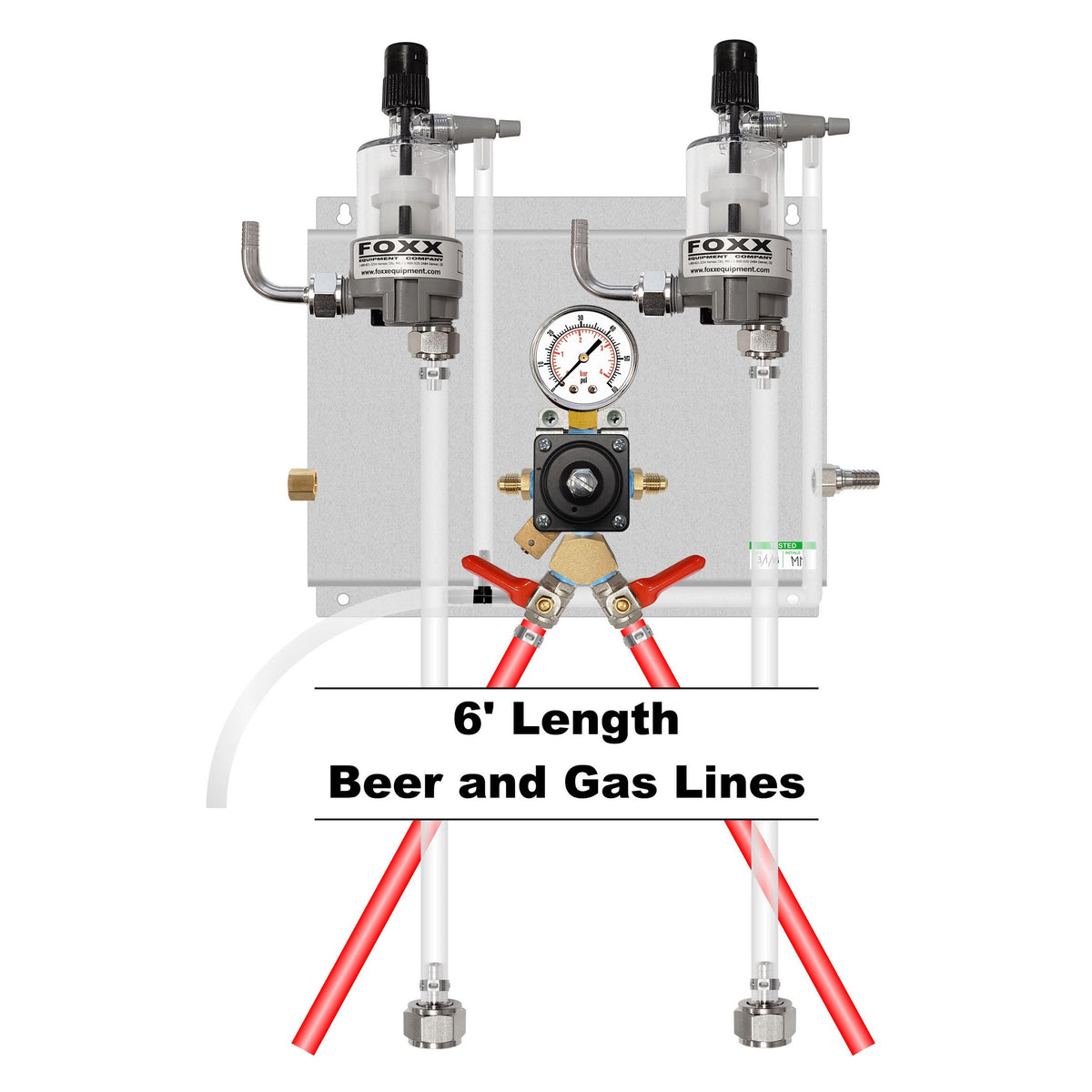 Assembled Panel with 1 Cornelius Regulator with Y Fitting, 2 FOB, Brackets, Gas & Beer Lines, Fittings