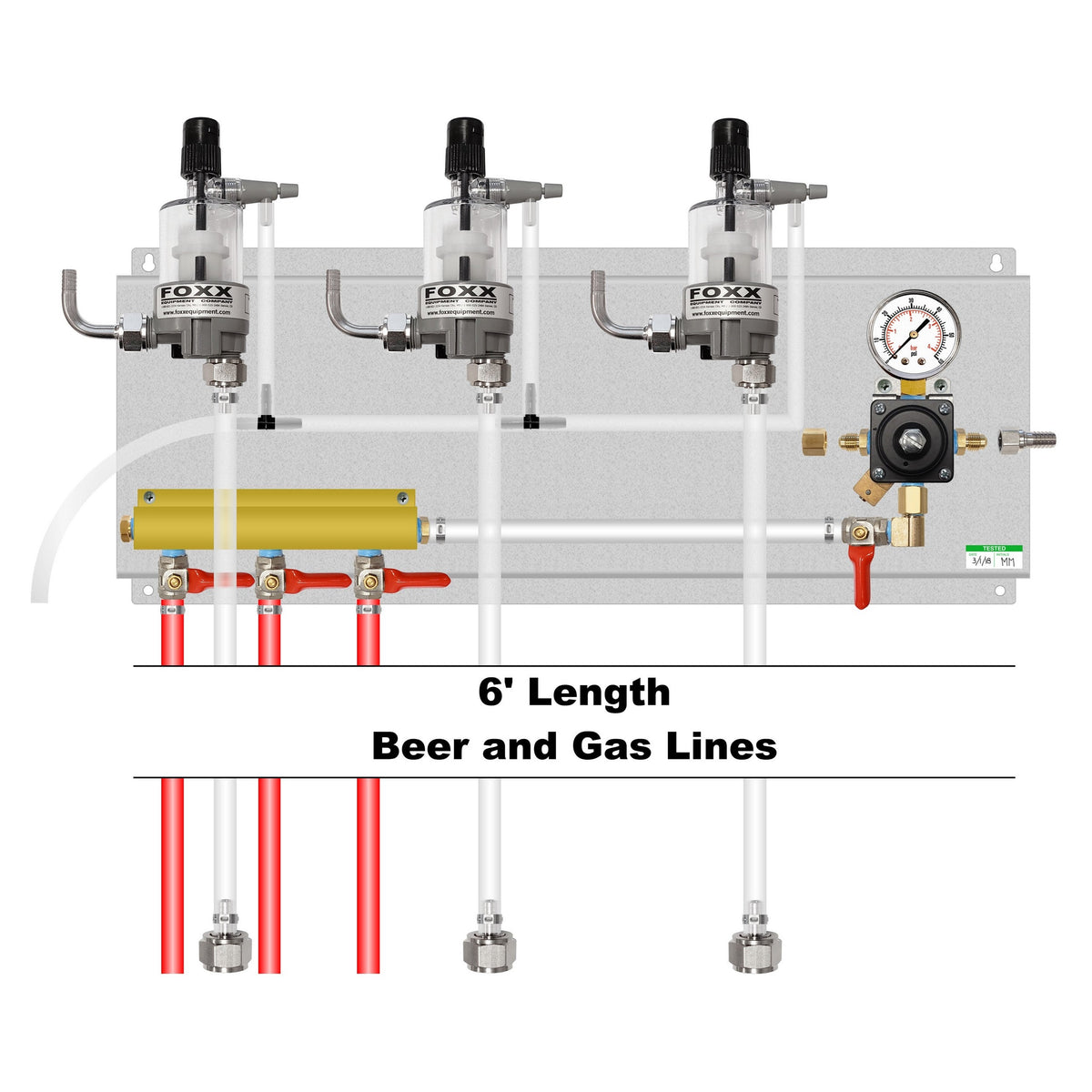 Assembled Panel with 1 Cornelius Regulator, 3-Outlet Air Dist, 3 FOB, Brackets, Gas & Beer Lines, Fittings