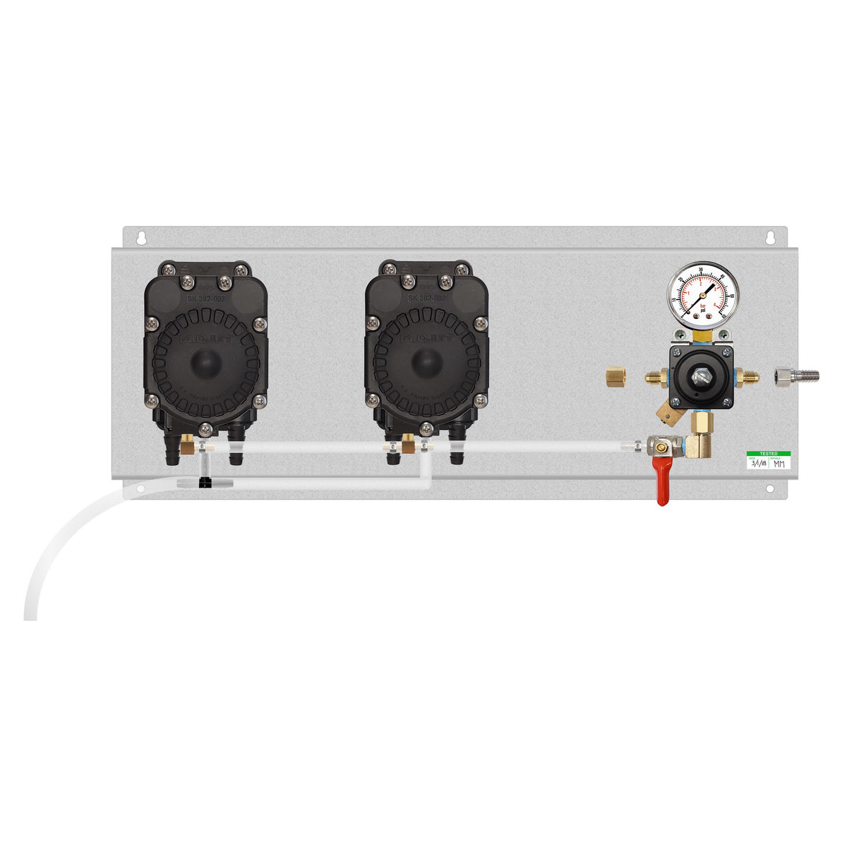 Assembled Panel with 1 Cornelius Secondary Regulator, 2 Flojet Beer Pumps, Fittings