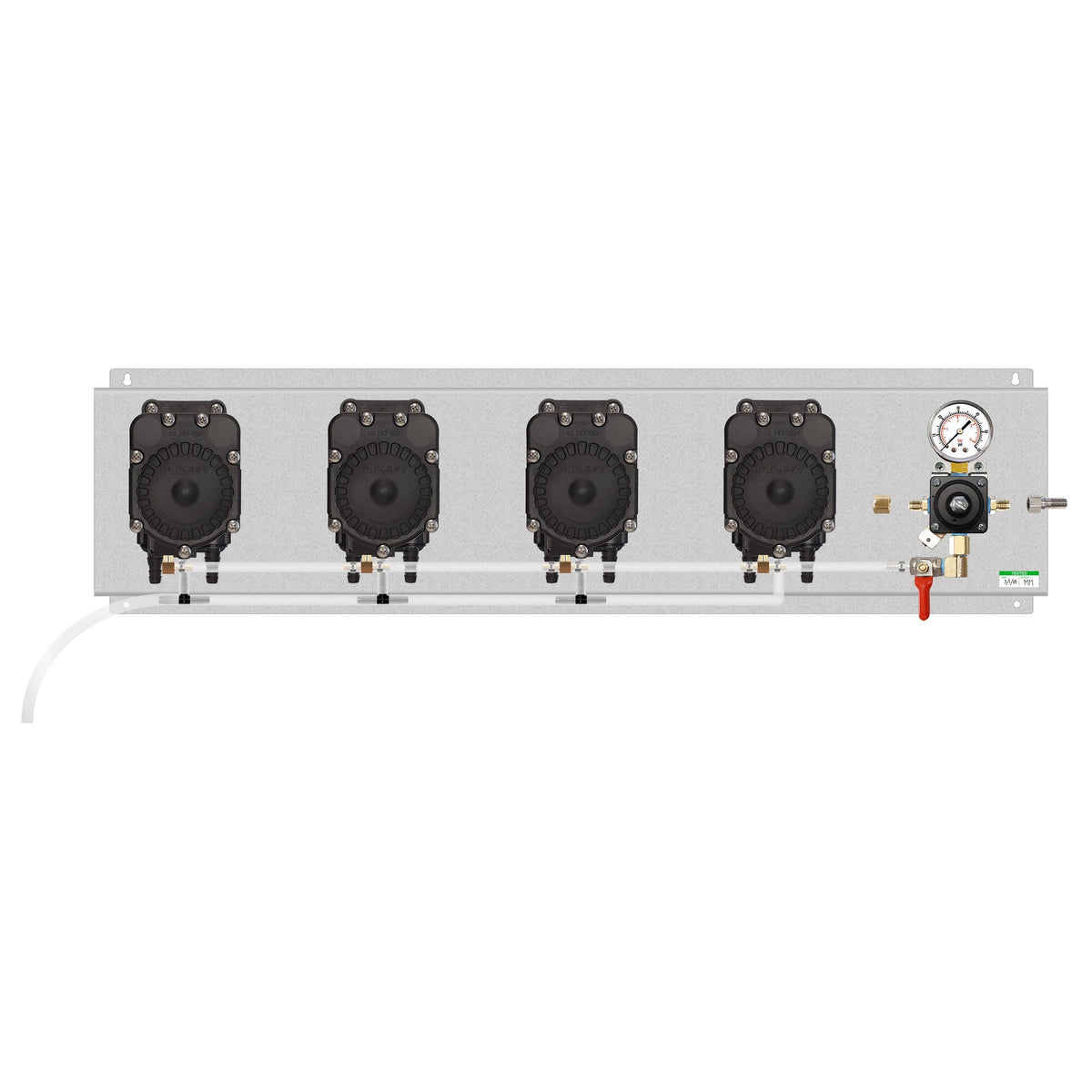 Assembled Panel with 1 Cornelius Secondary Regulator, 4 Flojet Beer Pumps, Fittings