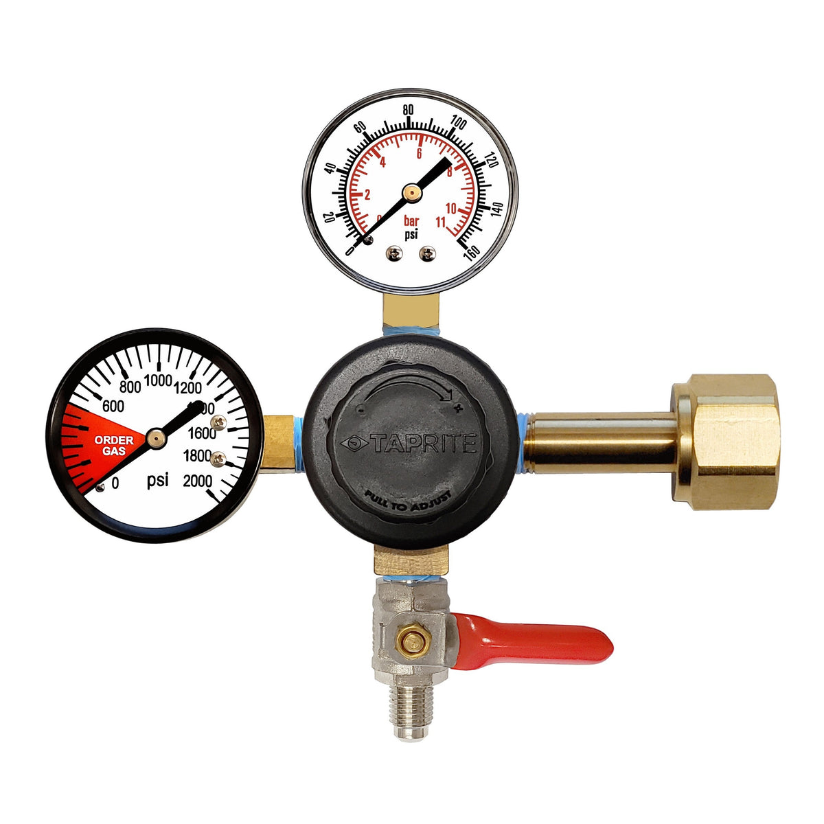 Taprite CO2 Regulator, 1/4" Male Flare Shutoff with Check Valve, 160:2000