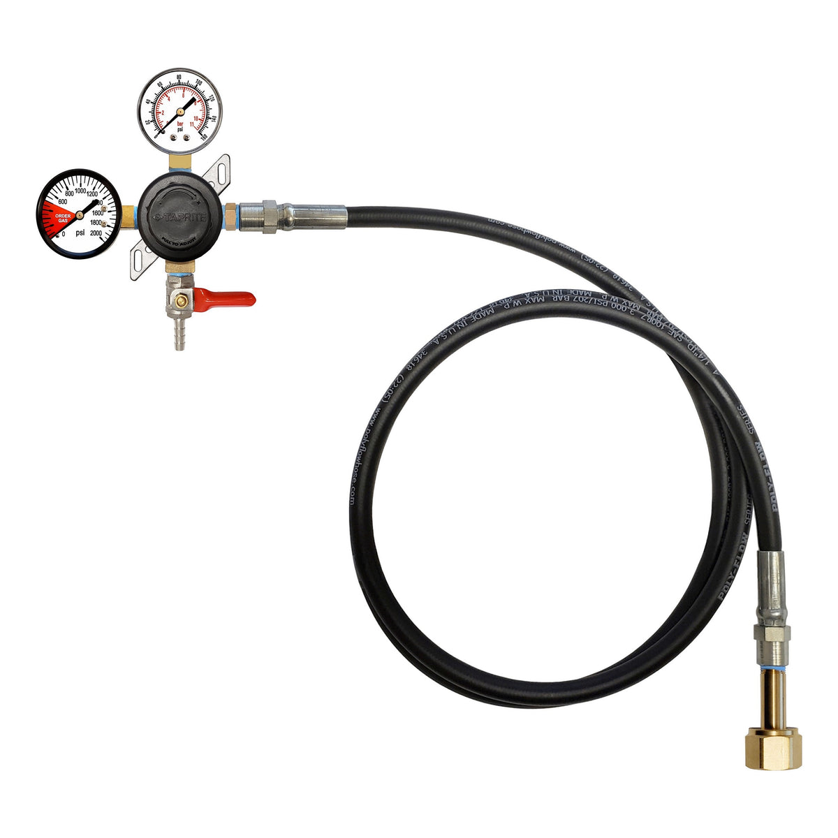 Taprite CO2 Regulator with 6' Hose, 1/4" Ball Shutoff with Check Valve, 160:2000