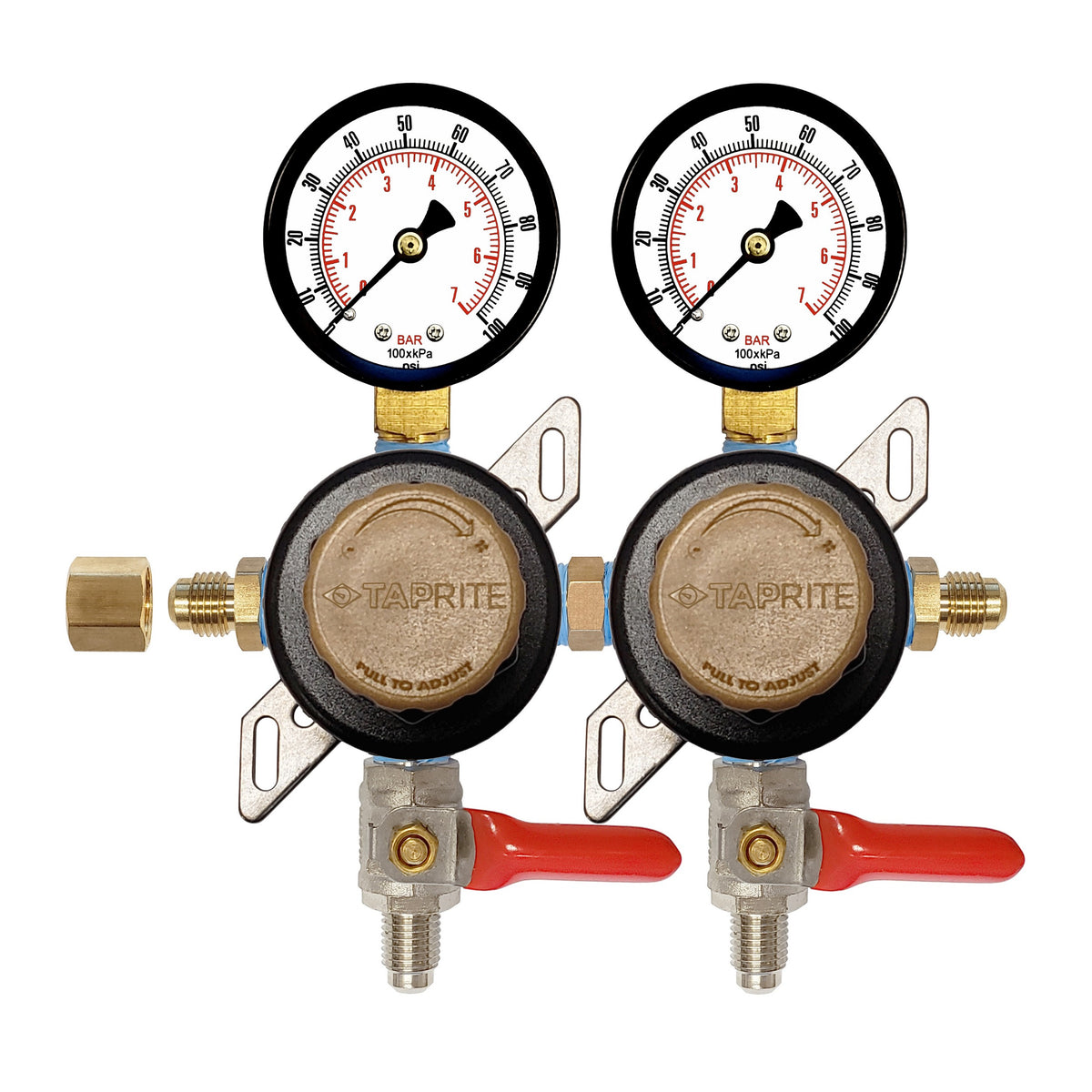 Taprite Double Secondary/Pass Thru Regulator, 1/4" Male Flare Shutoff with Check Valve