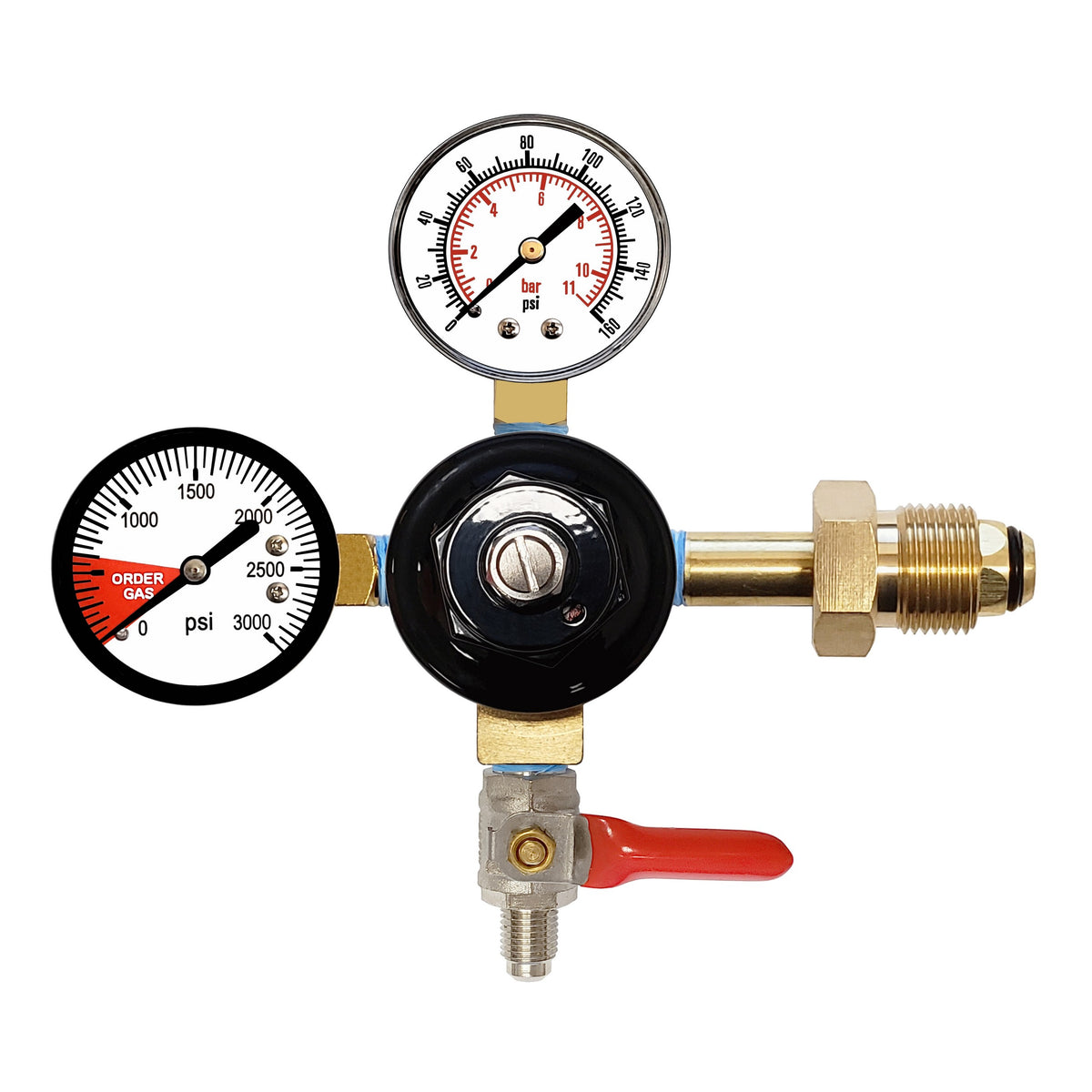 Taprite Nitrogen Regulator, 1/4" Male Flare Shutoff with Check Valve, 160:3000