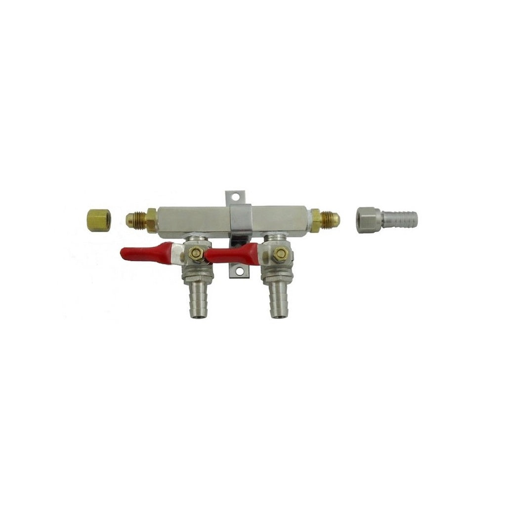 Brass Air Distribution, 2-Out 3/8" Ball Shutoff With Check Valve