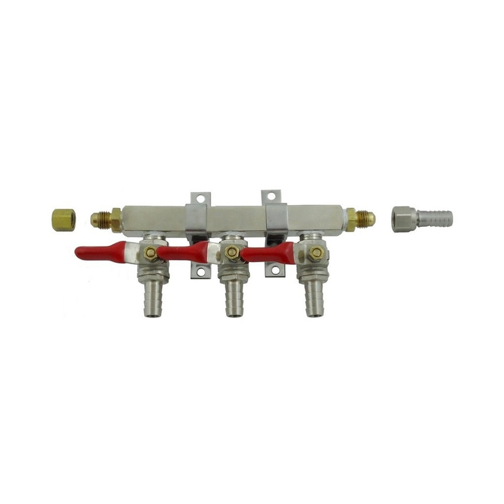 Brass Air Distribution, 3-Out 3/8" Ball Shutoff With Check Valve