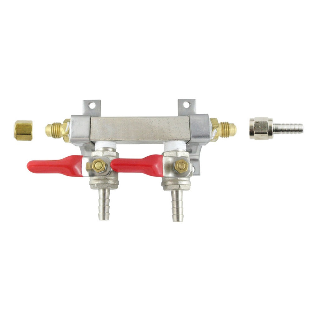 Brass Air Distribution, 2-Out 1/4" Ball Shutoff With Check Valve