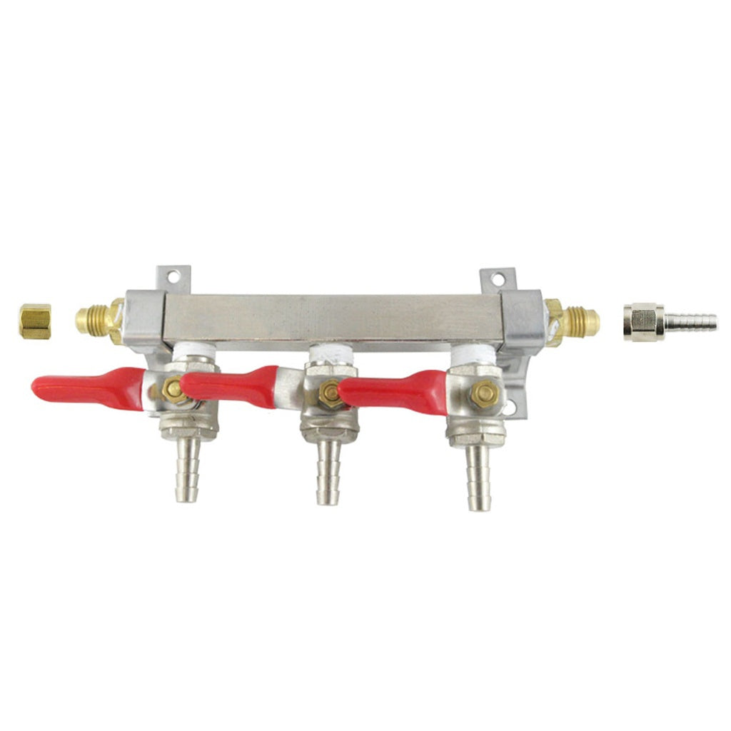 Brass Air Distribution, 3-Out 1/4" Ball Shutoff With Check Valve