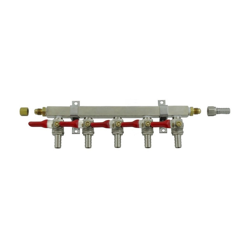 Brass Air Distribution, 5-Out 3/8" Ball Shutoff With Check Valve