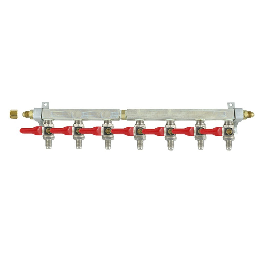 Brass Air Distribution, 7-Out 1/4" Male Flare-Shutoff With Check Valve