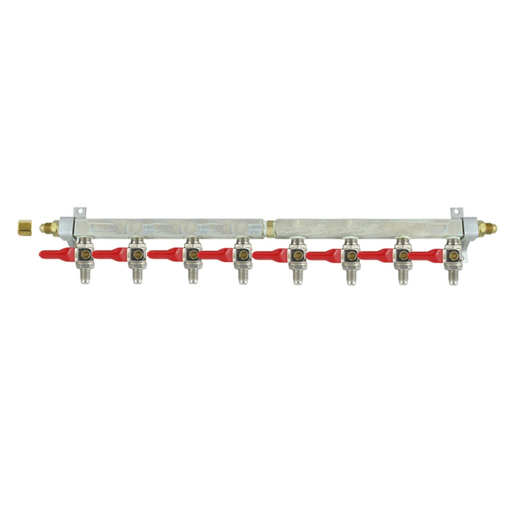 Brass Air Distribution, 8-Out 1/4" Male Flare-Shutoff With Check Valve