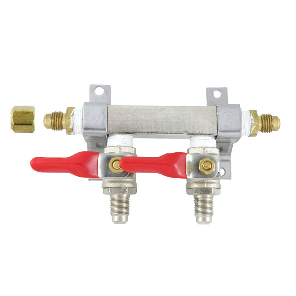Brass Air Distribution, 2-Out 1/4" Male Flare-Shutoff No Check Valve