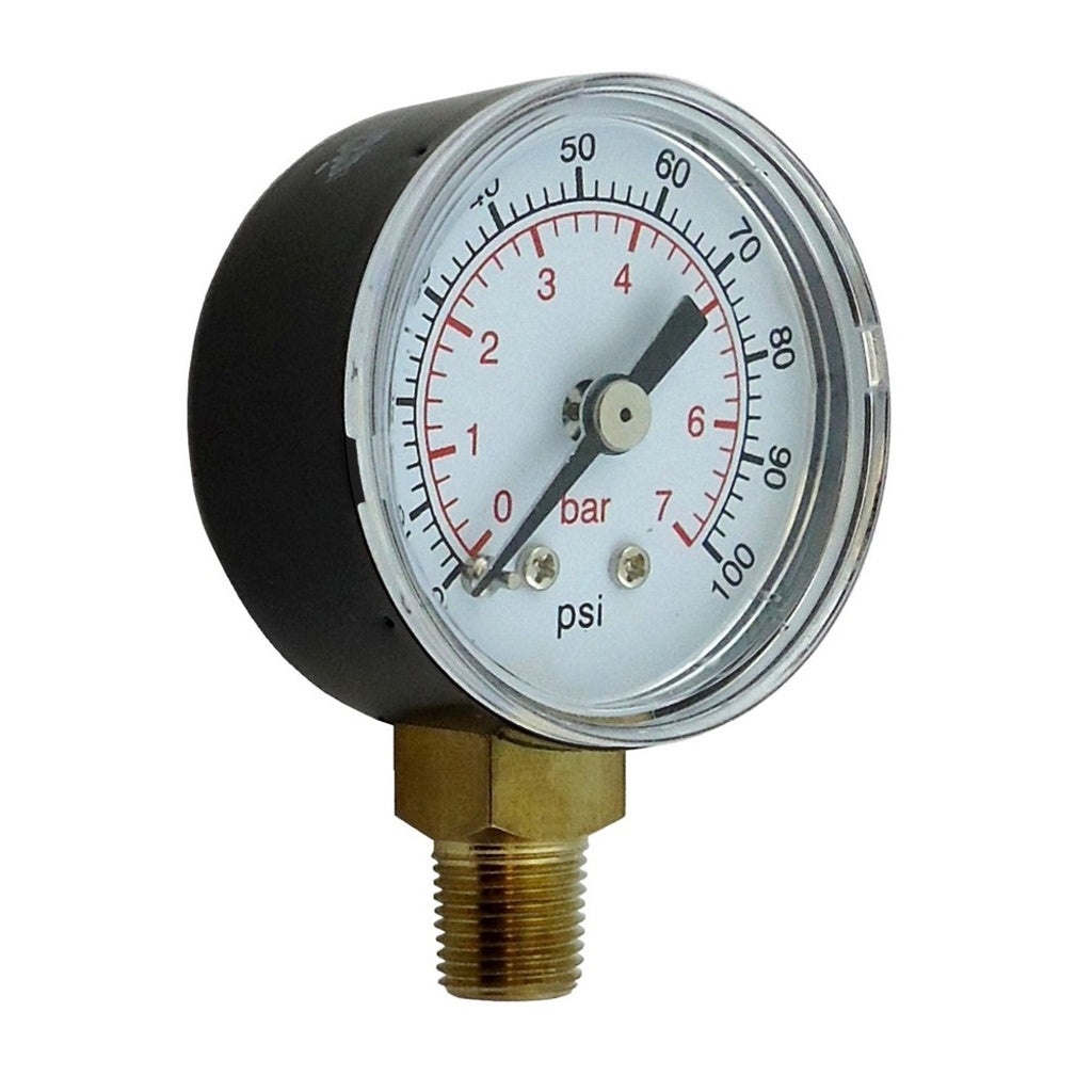 Gauge, 1.5" Diameter, 100 PSI, 1/8" Male Pipe Thread, Right-Hand Thread, Bottom Mount