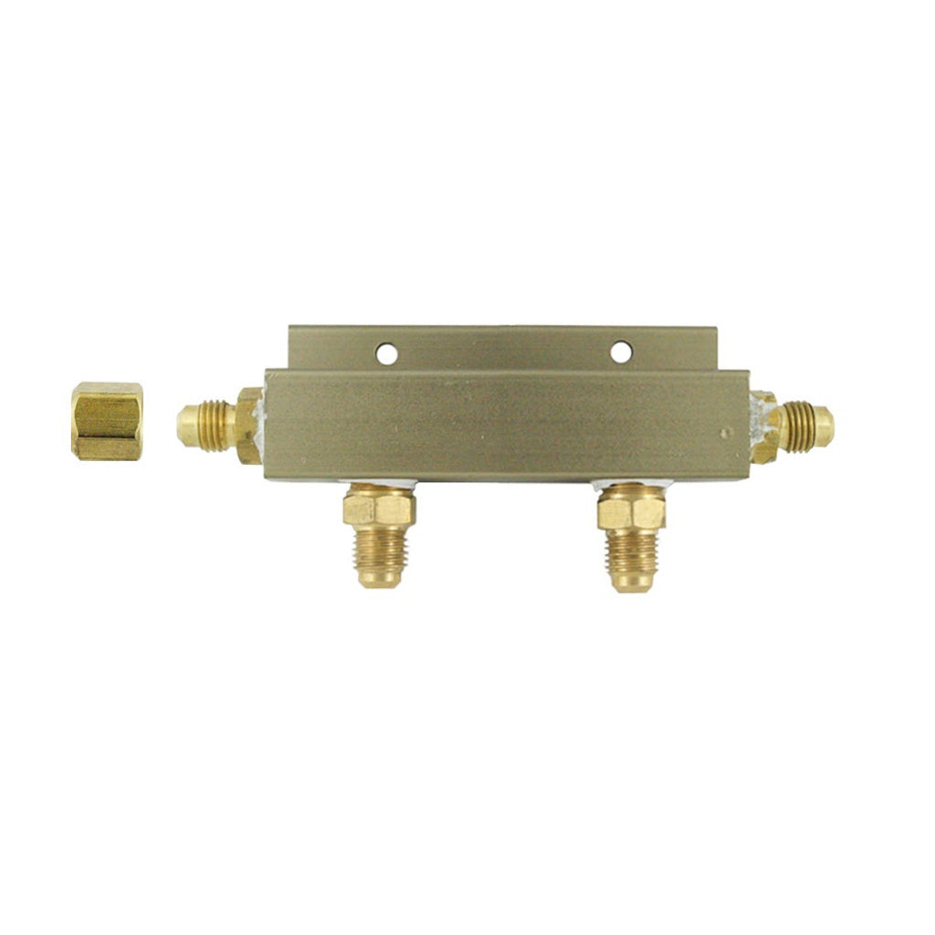 Aluminum Air Distribution, 2-Out 1/4" Male Flare No Check Valve