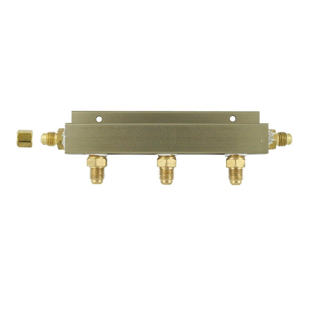 Aluminum Air Distribution, 3-Out 1/4" Male Flare No Check Valve