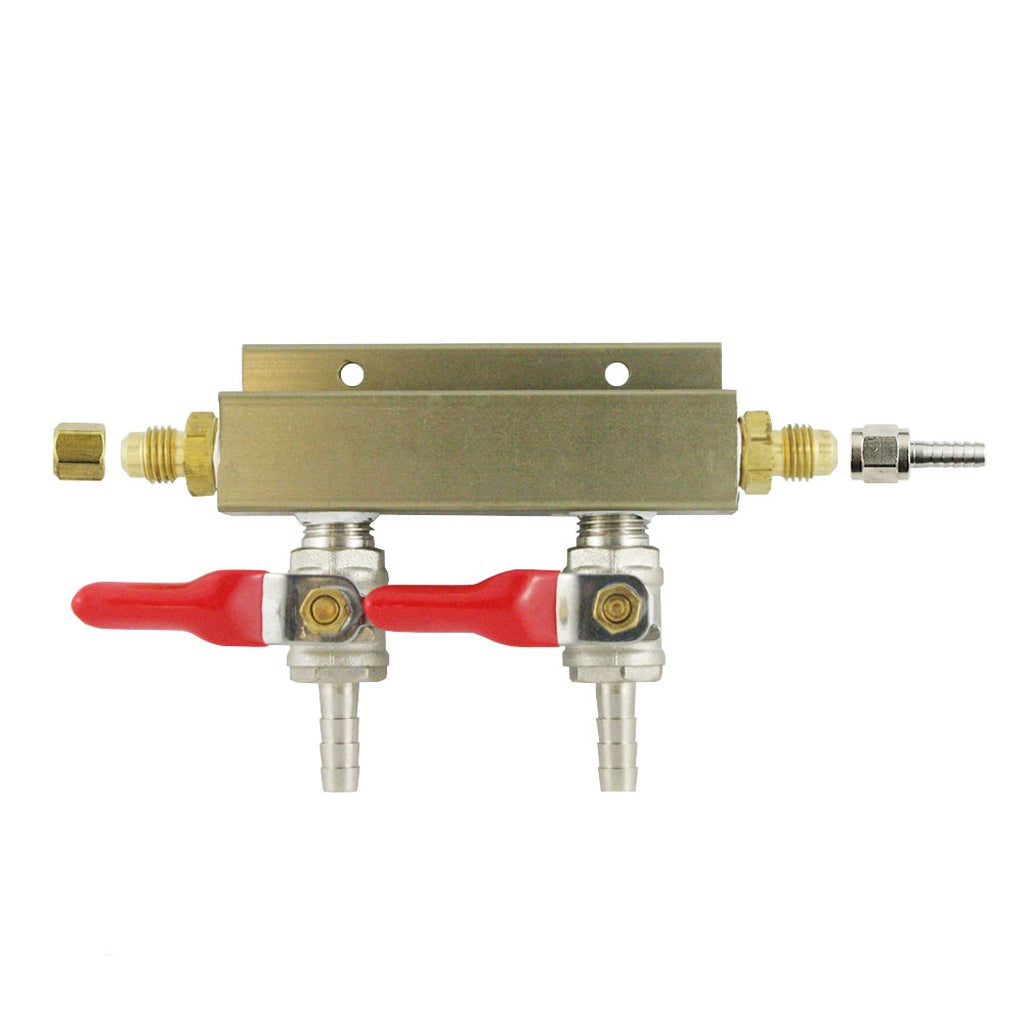 Aluminum Air Distribution, 2-Out 1/4" Ball Shutoff With Check Valve