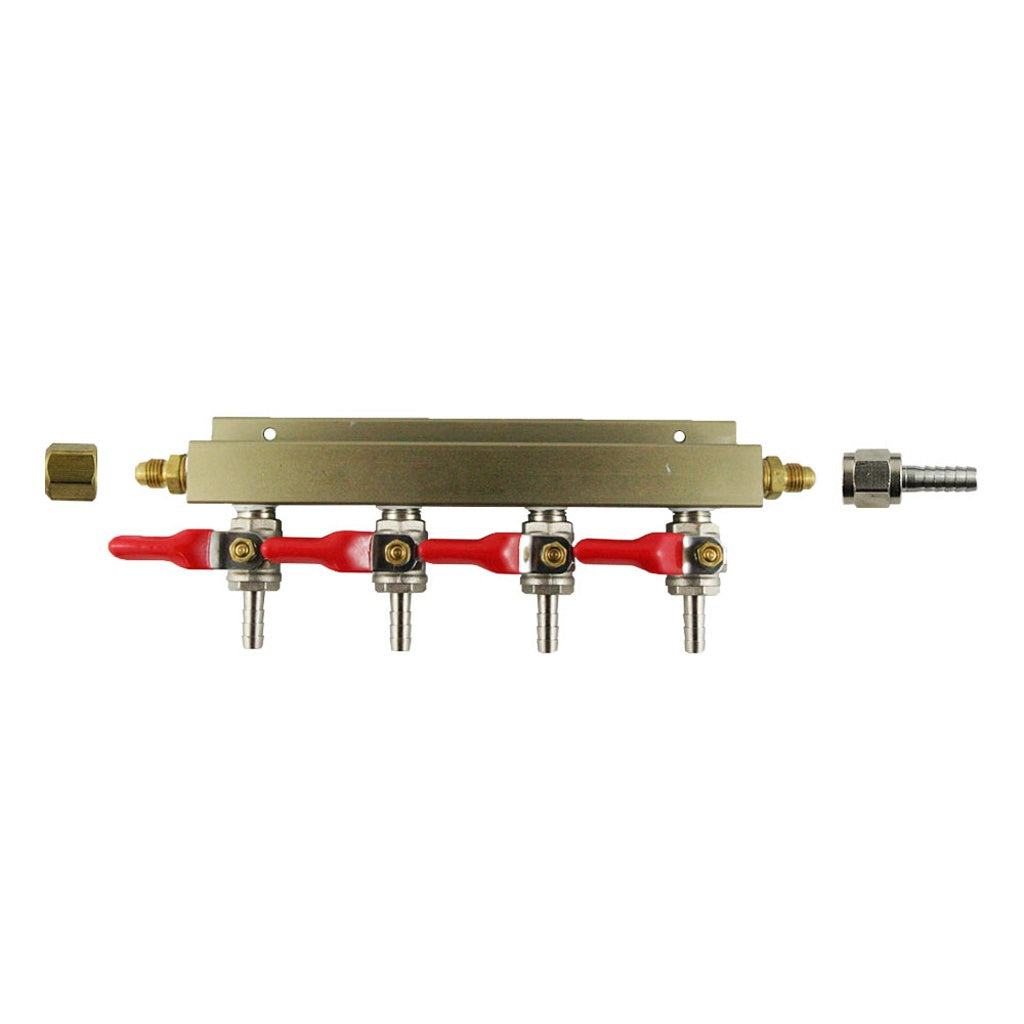 Aluminum Air Distribution, 4-Out 1/4" Ball Shutoff With Check Valve