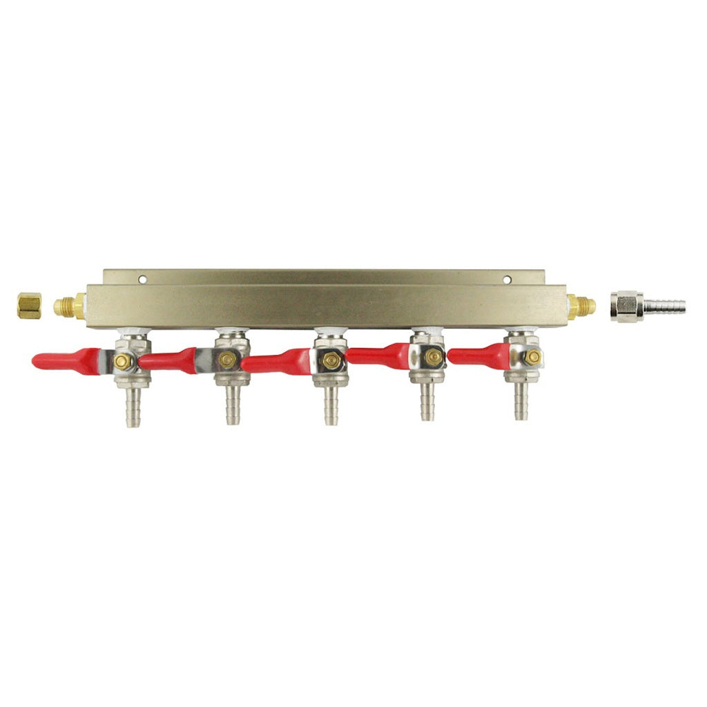 Aluminum Air Distribution, 5-Out 1/4" Ball Shutoff With Check Valve
