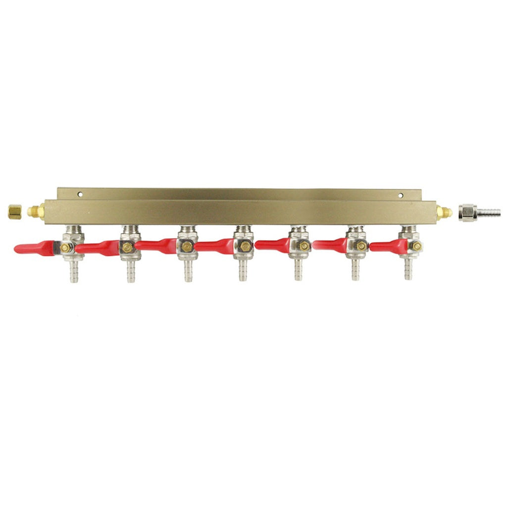 Aluminum Air Distribution, 7-Out 1/4" Ball Shutoff With Check Valve