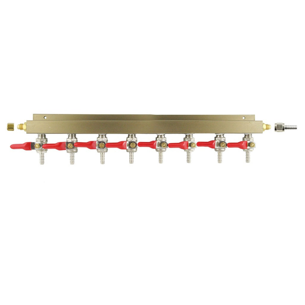 Aluminum Air Distribution, 8-Out 1/4" Ball Shutoff With Check Valve
