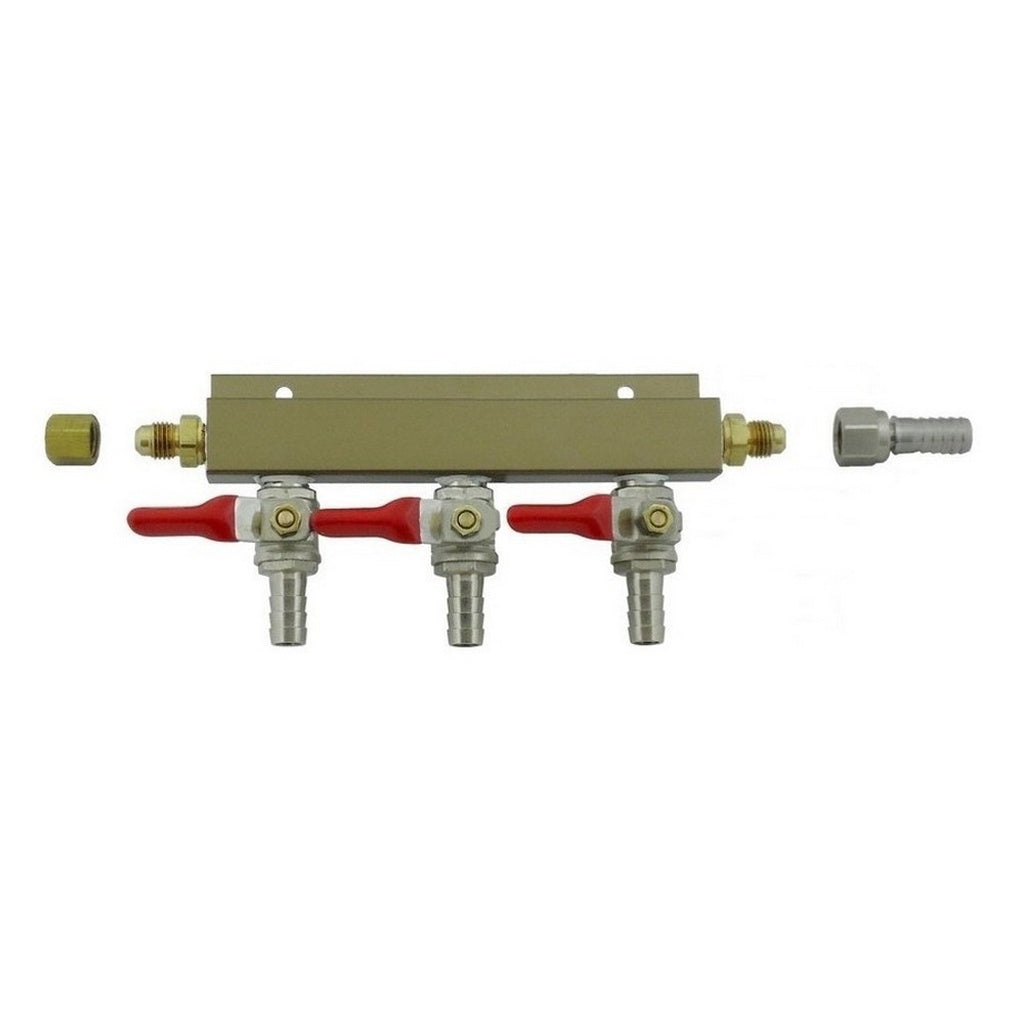 Aluminum Air Distribution, 3-Out 3/8" Ball Shutoff No Check Valve
